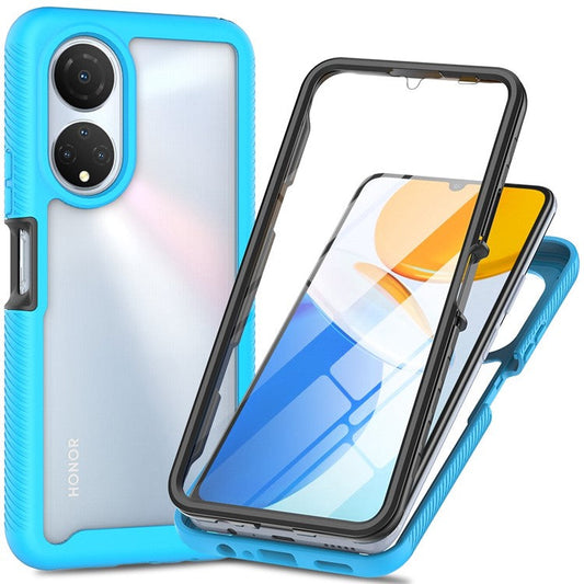 PC + TPU + PET Screen Protector Phone Case for Honor X7, All-round Protection Cell Phone Cover - Baby Blue
