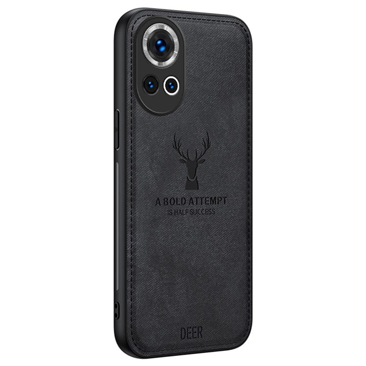 For Huawei nova 13 5G Case Deer Pattern Cloth Texture PU Leather Hybrid Phone Cover - Black