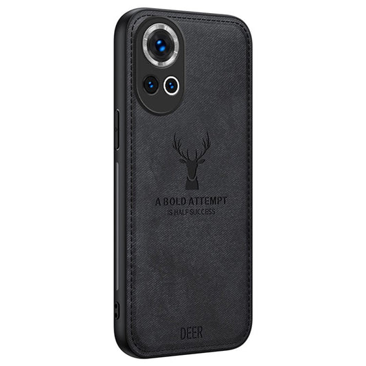 For Huawei nova 13 5G Case Deer Pattern Cloth Texture PU Leather Hybrid Phone Cover - Black