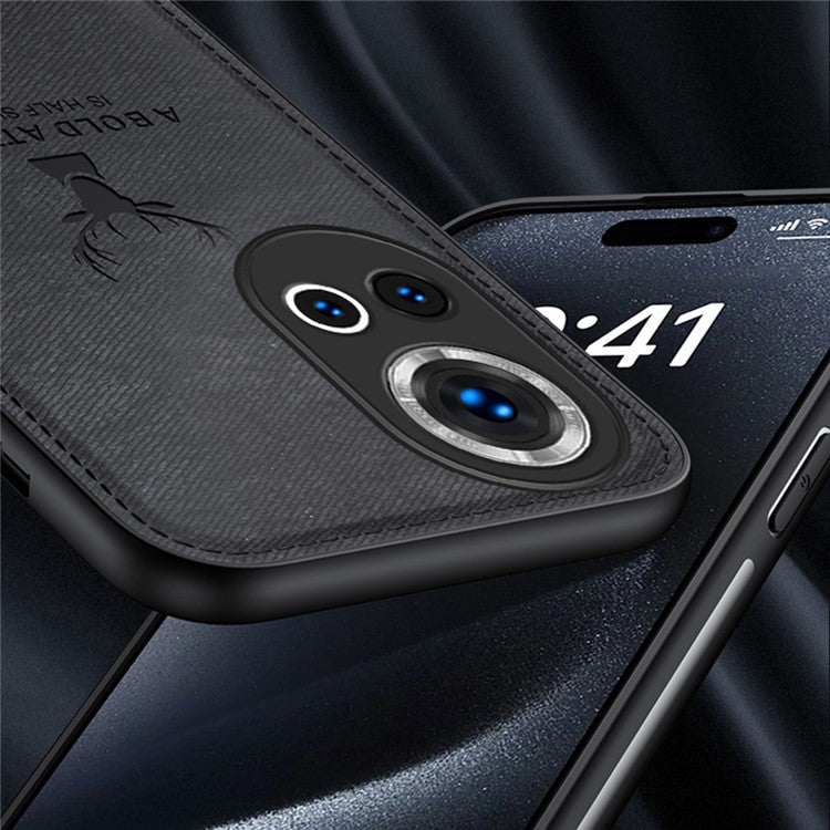 For Huawei nova 13 5G Case Deer Pattern Cloth Texture PU Leather Hybrid Phone Cover - Black