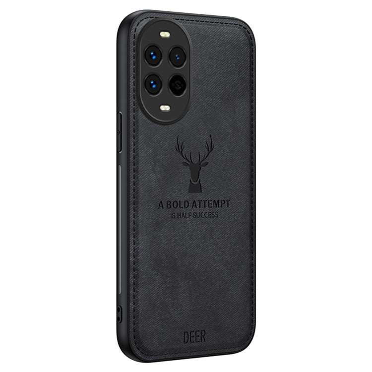 For Huawei nova 13 Pro 5G Case Deer Pattern Cloth Texture PU Leather Hybrid Phone Cover - Black