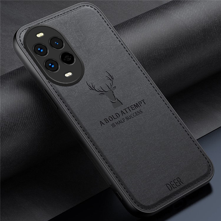 For Huawei nova 13 Pro 5G Case Deer Pattern Cloth Texture PU Leather Hybrid Phone Cover - Black