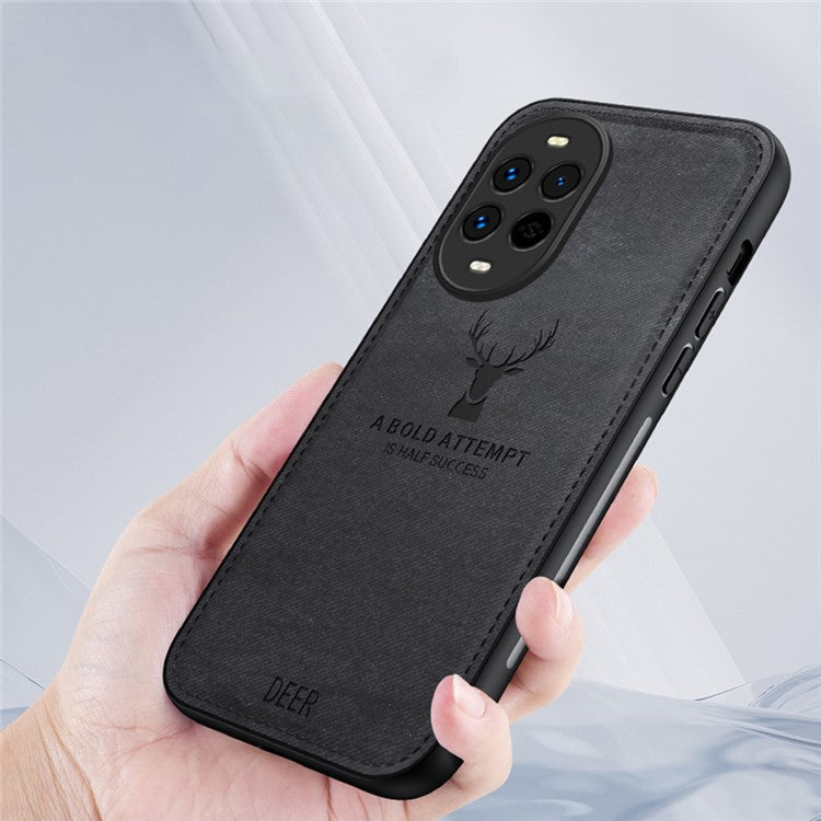 For Huawei nova 13 Pro 5G Case Deer Pattern Cloth Texture PU Leather Hybrid Phone Cover - Black