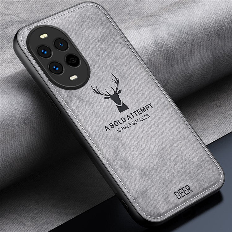 For Huawei nova 13 Pro 5G Case Deer Pattern Cloth Texture PU Leather Hybrid Phone Cover - Grey