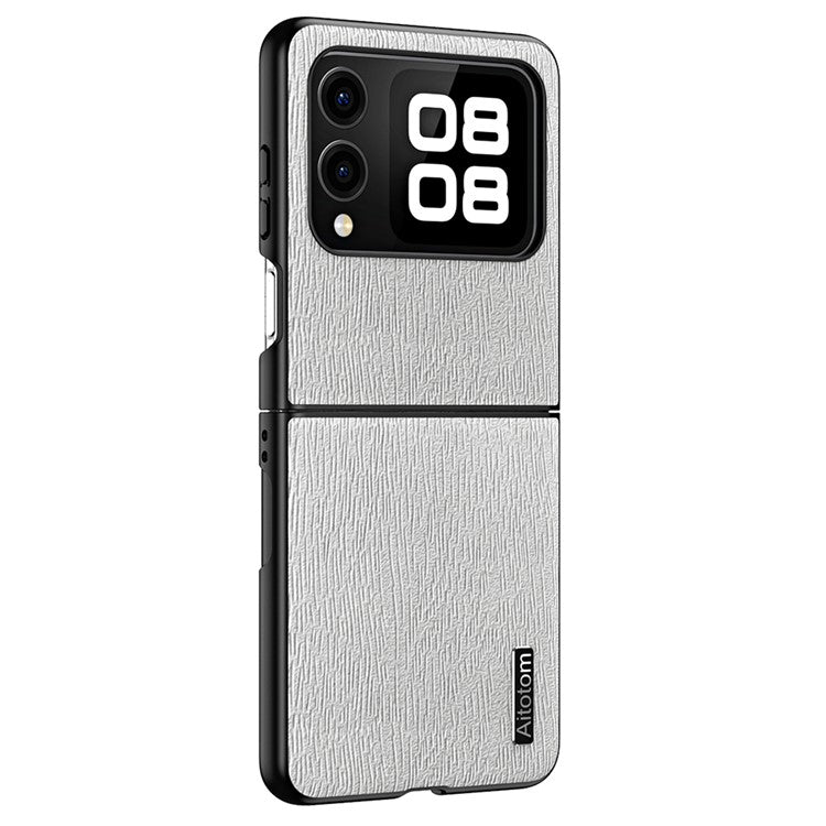 For Huawei nova Flip 5G Case Wood Texture PU Leather Coated PC+TPU Phone Cover - Grey