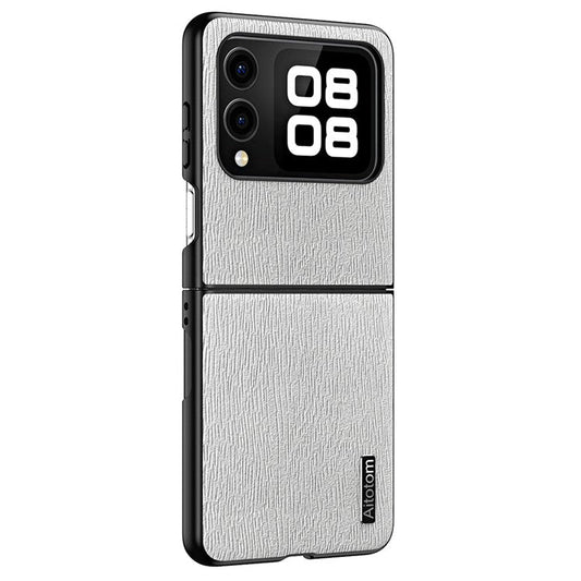 For Huawei nova Flip 5G Case Wood Texture PU Leather Coated PC+TPU Phone Cover - Grey