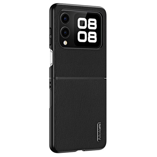 For Huawei nova Flip 5G Case Wood Texture PU Leather Coated PC+TPU Phone Cover - Black