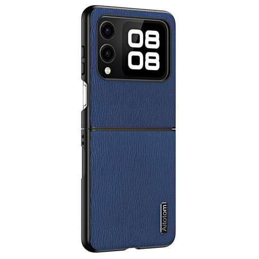 For Huawei nova Flip 5G Case Wood Texture PU Leather Coated PC+TPU Phone Cover - Blue