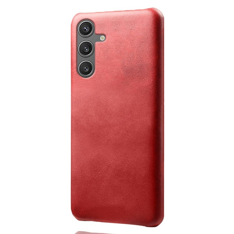 For Samsung Galaxy S25 Case Calf Texture PU Leather Hard PC Protective Phone Cover - Red