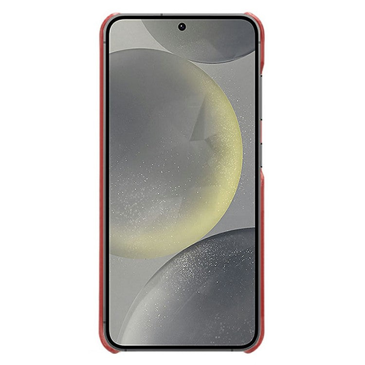 For Samsung Galaxy S25 Case Calf Texture PU Leather Hard PC Protective Phone Cover - Red