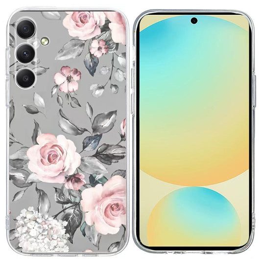 For Samsung Galaxy S25 FE Case Pattern Printing Shockproof Soft TPU Phone Cover - Grey Background Flowers