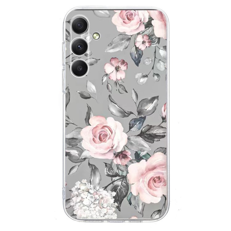 For Samsung Galaxy S25 FE Case Pattern Printing Shockproof Soft TPU Phone Cover - Grey Background Flowers