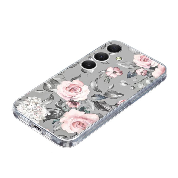 For Samsung Galaxy S25 FE Case Pattern Printing Shockproof Soft TPU Phone Cover - Grey Background Flowers