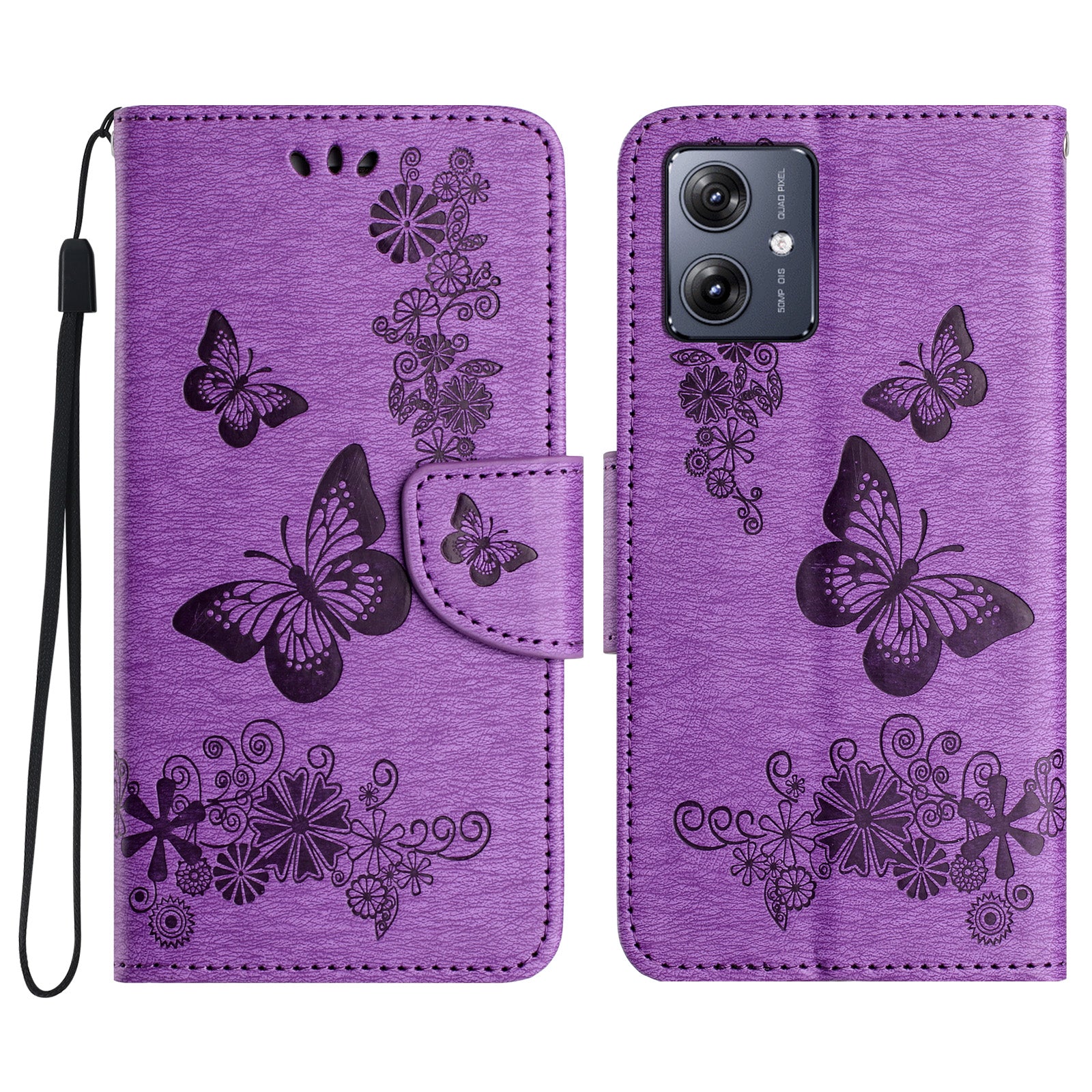 For Samsung Galaxy A06 Case Butterflies Flower Leather Wallet Flip Phone Cover - Purple