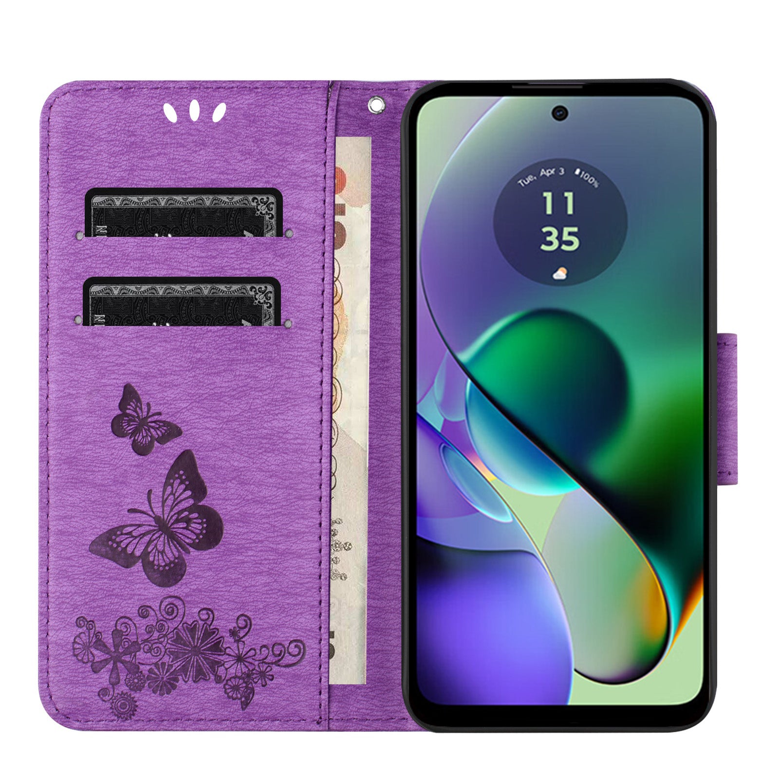 For Samsung Galaxy A06 Case Butterflies Flower Leather Wallet Flip Phone Cover - Purple