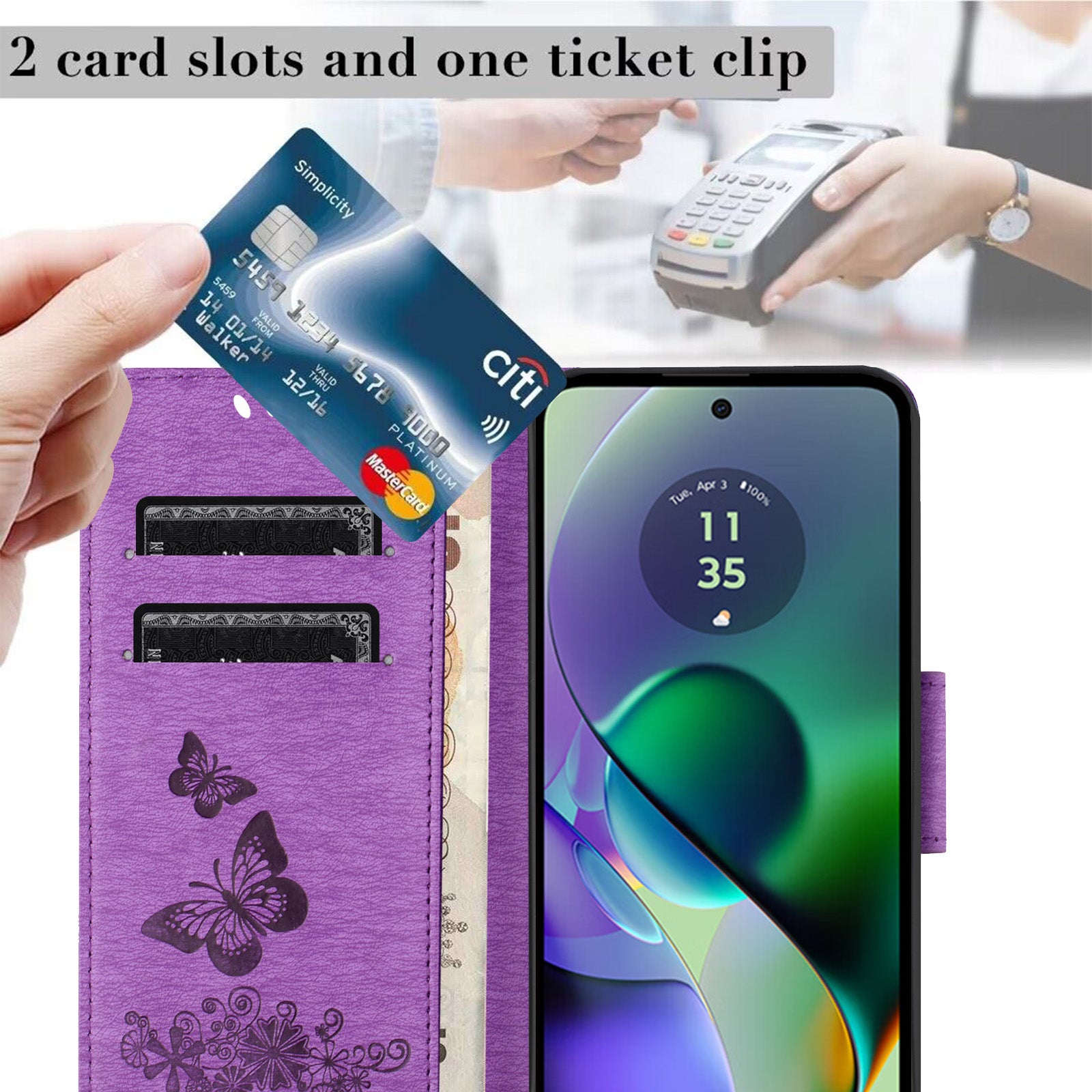 For Samsung Galaxy A06 Case Butterflies Flower Leather Wallet Flip Phone Cover - Purple