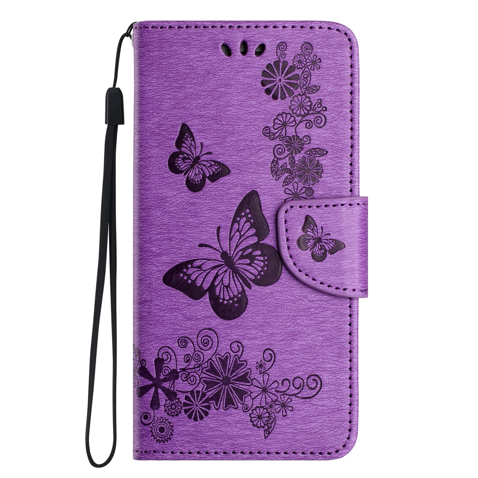 For Samsung Galaxy A06 Case Butterflies Flower Leather Wallet Flip Phone Cover - Purple