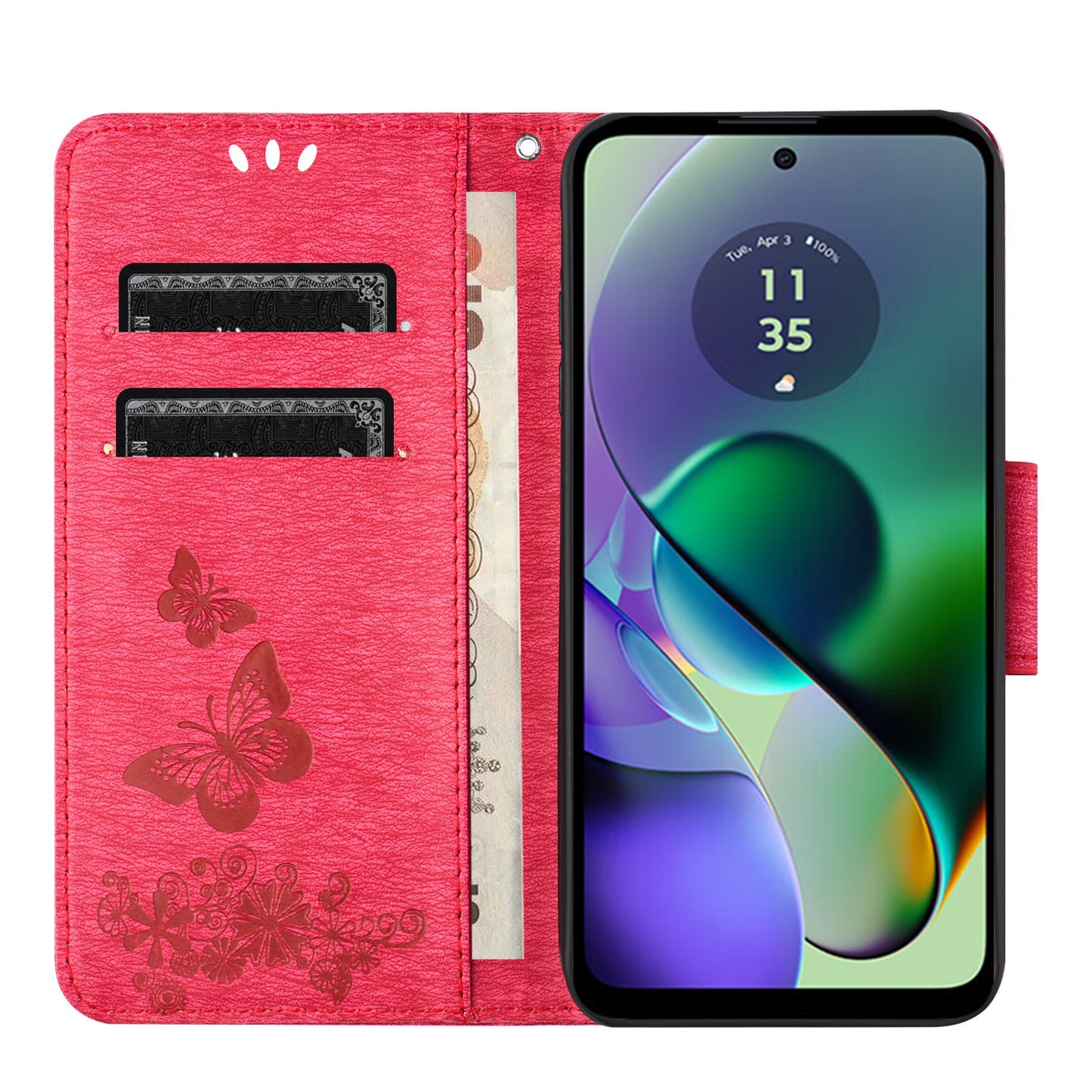 For Samsung Galaxy A06 Case Butterflies Flower Leather Wallet Flip Phone Cover - Red