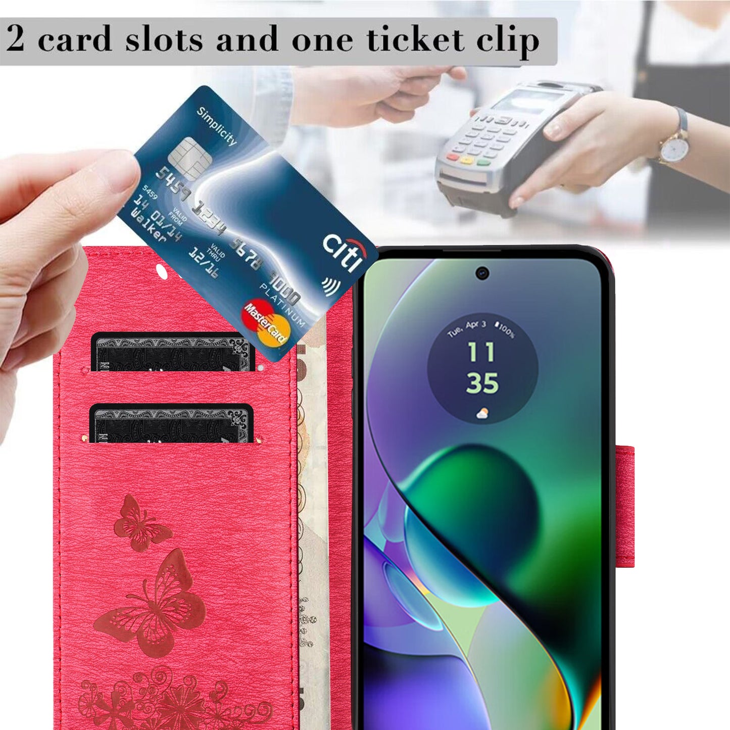 For Samsung Galaxy A06 Case Butterflies Flower Leather Wallet Flip Phone Cover - Red