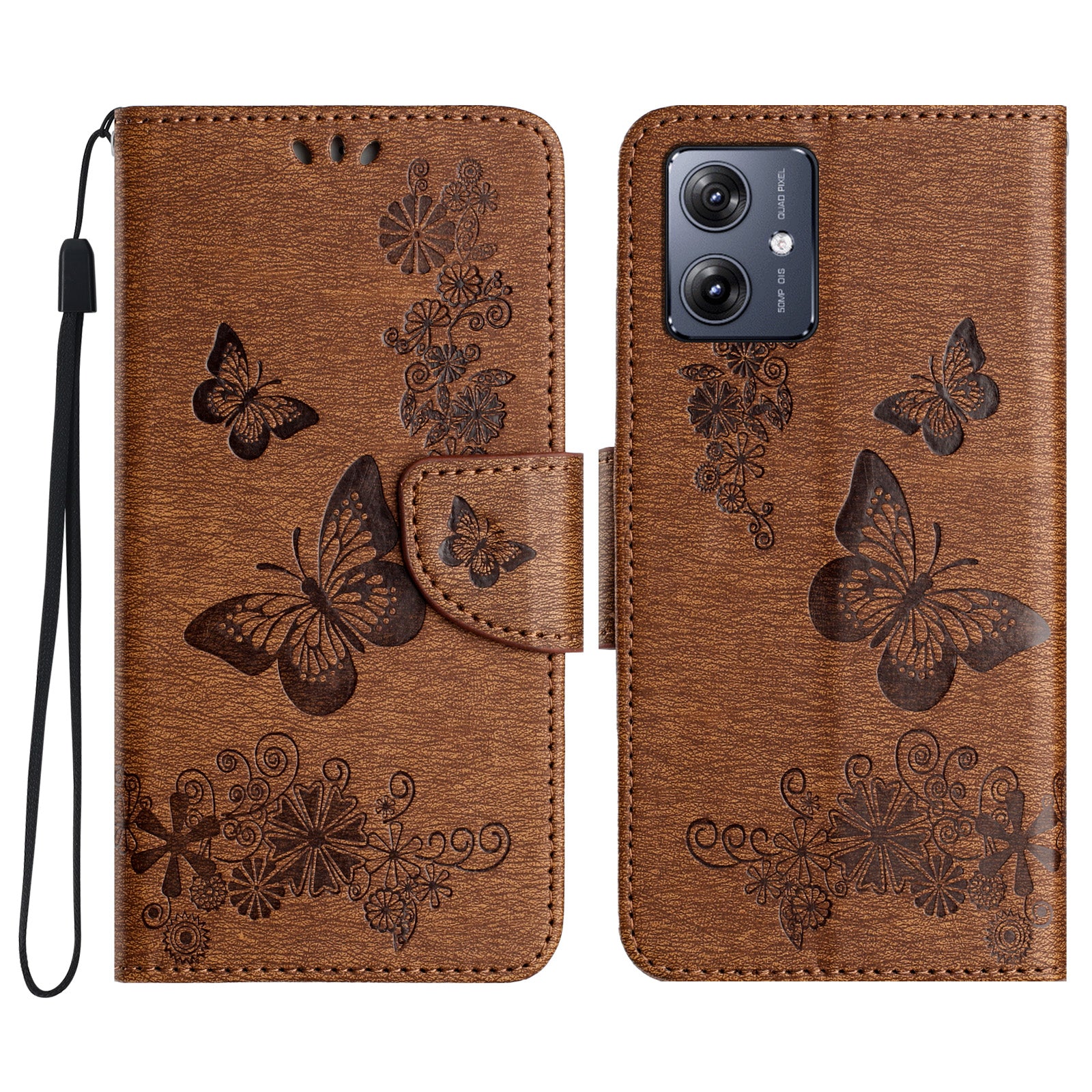 For Samsung Galaxy A06 Case Butterflies Flower Leather Wallet Flip Phone Cover - Brown