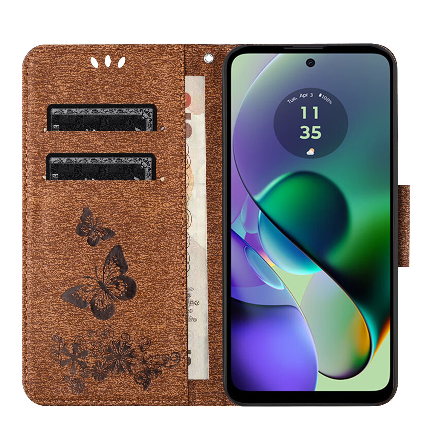For Samsung Galaxy A06 Case Butterflies Flower Leather Wallet Flip Phone Cover - Brown