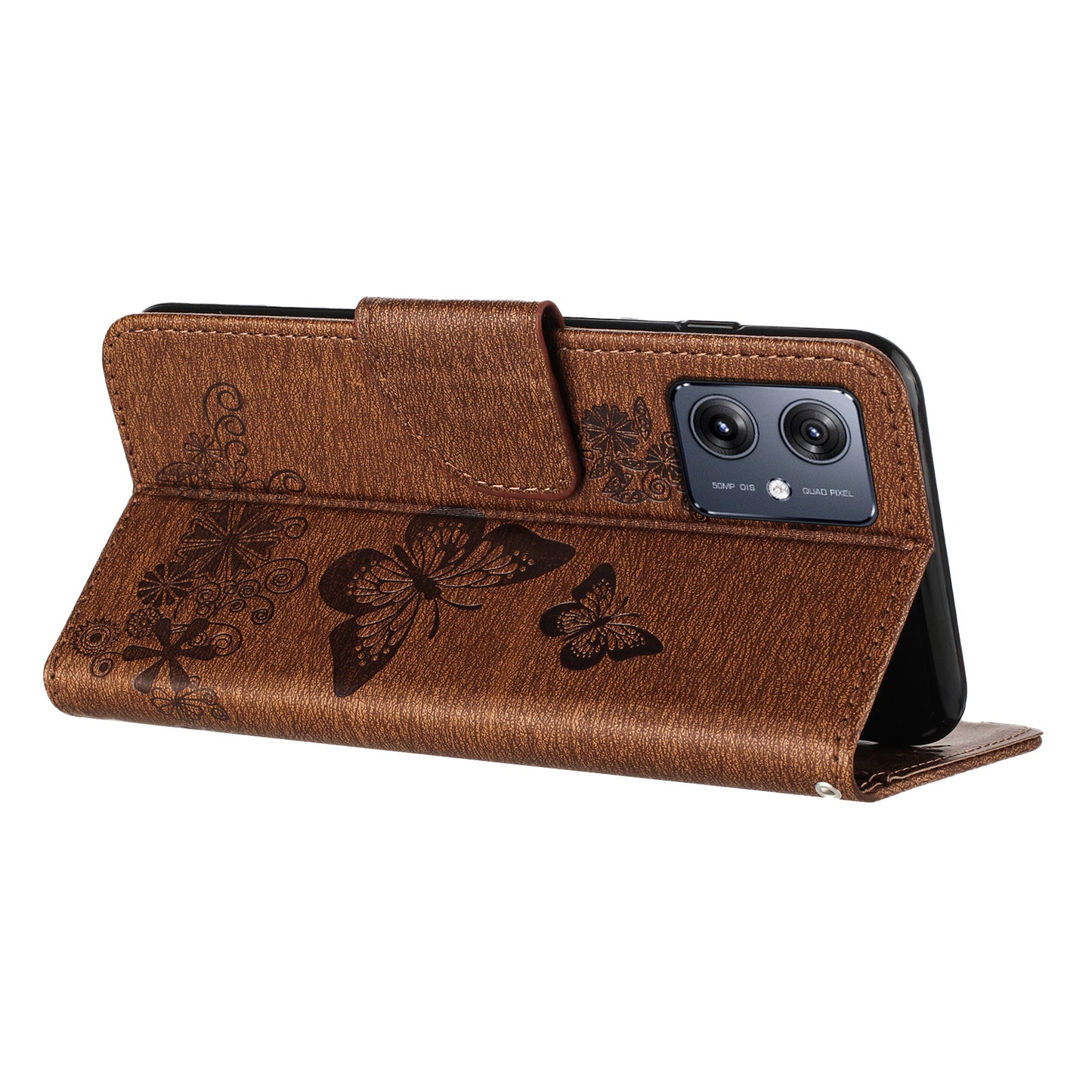 For Samsung Galaxy A06 Case Butterflies Flower Leather Wallet Flip Phone Cover - Brown