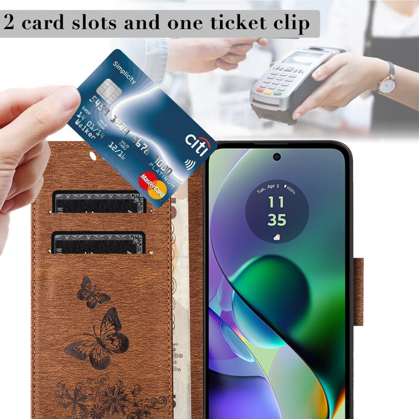 For Samsung Galaxy A06 Case Butterflies Flower Leather Wallet Flip Phone Cover - Brown