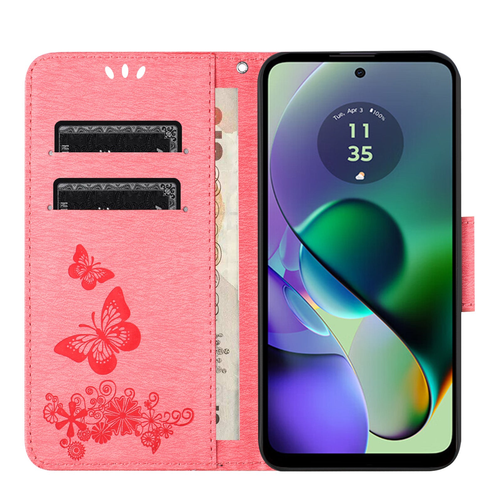 For Samsung Galaxy A06 Case Butterflies Flower Leather Wallet Flip Phone Cover - Pink