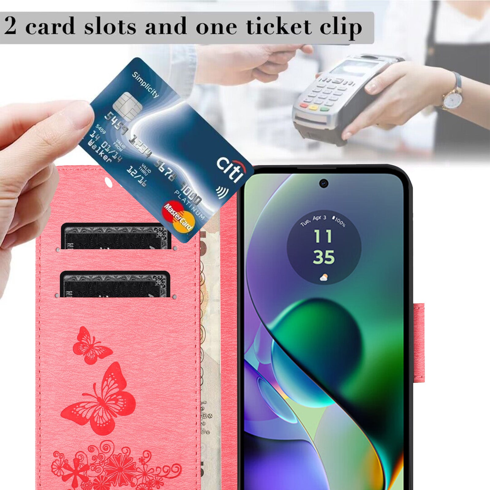 For Samsung Galaxy A06 Case Butterflies Flower Leather Wallet Flip Phone Cover - Pink
