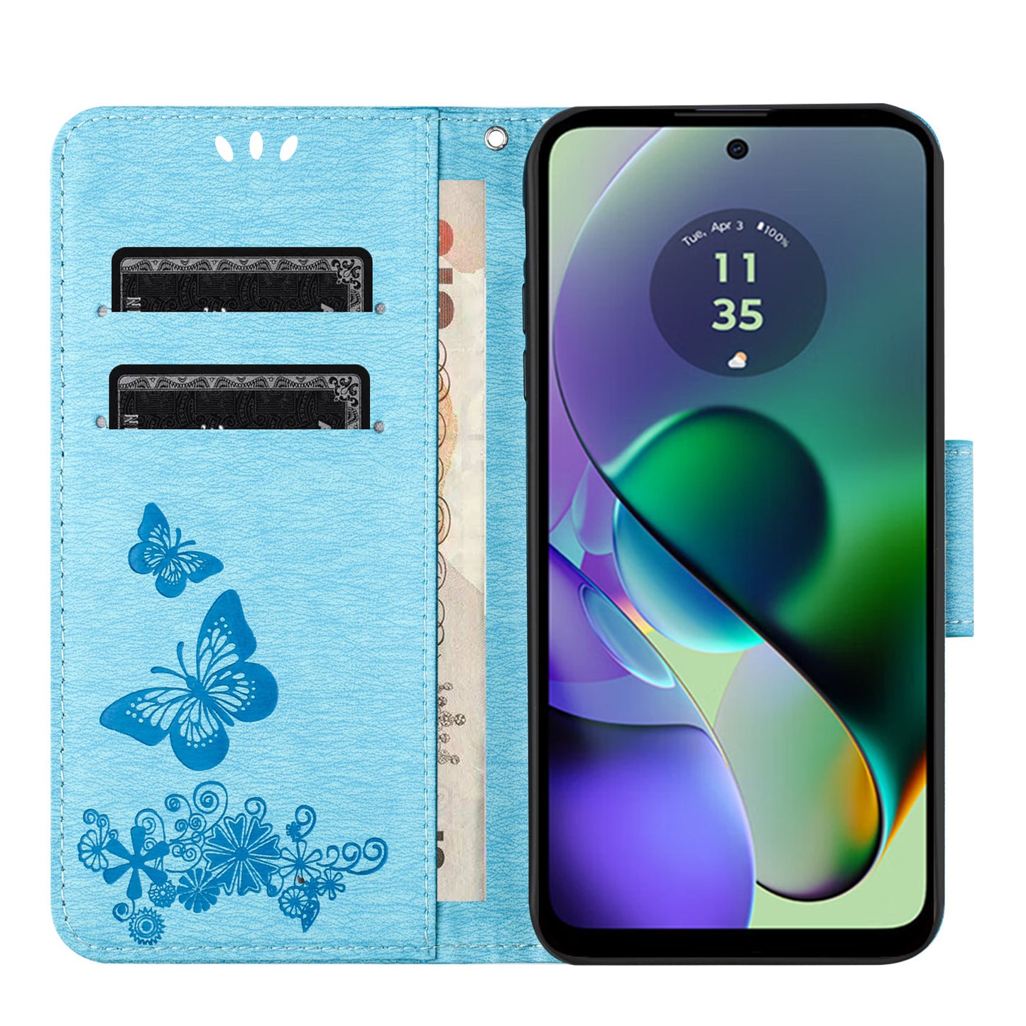 For Samsung Galaxy A06 Case Butterflies Flower Leather Wallet Flip Phone Cover - Blue