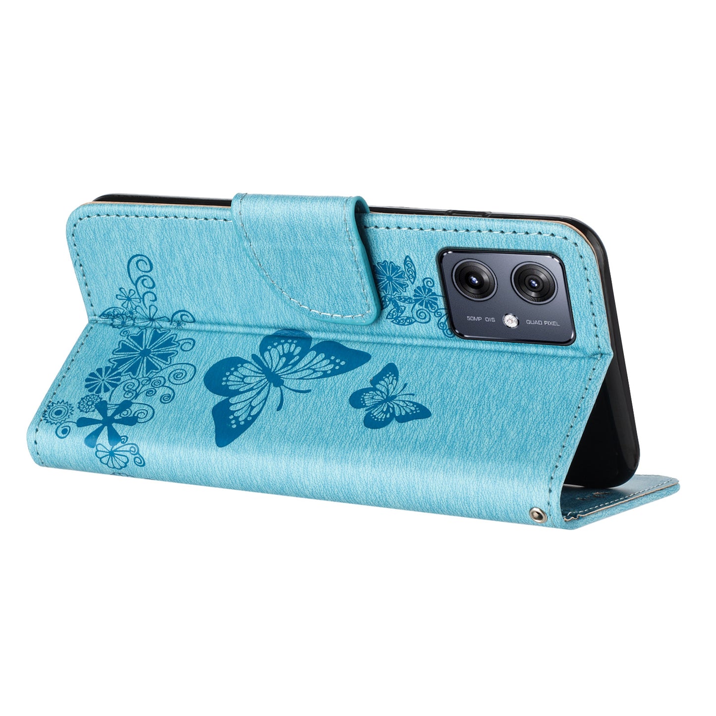 For Samsung Galaxy A06 Case Butterflies Flower Leather Wallet Flip Phone Cover - Blue