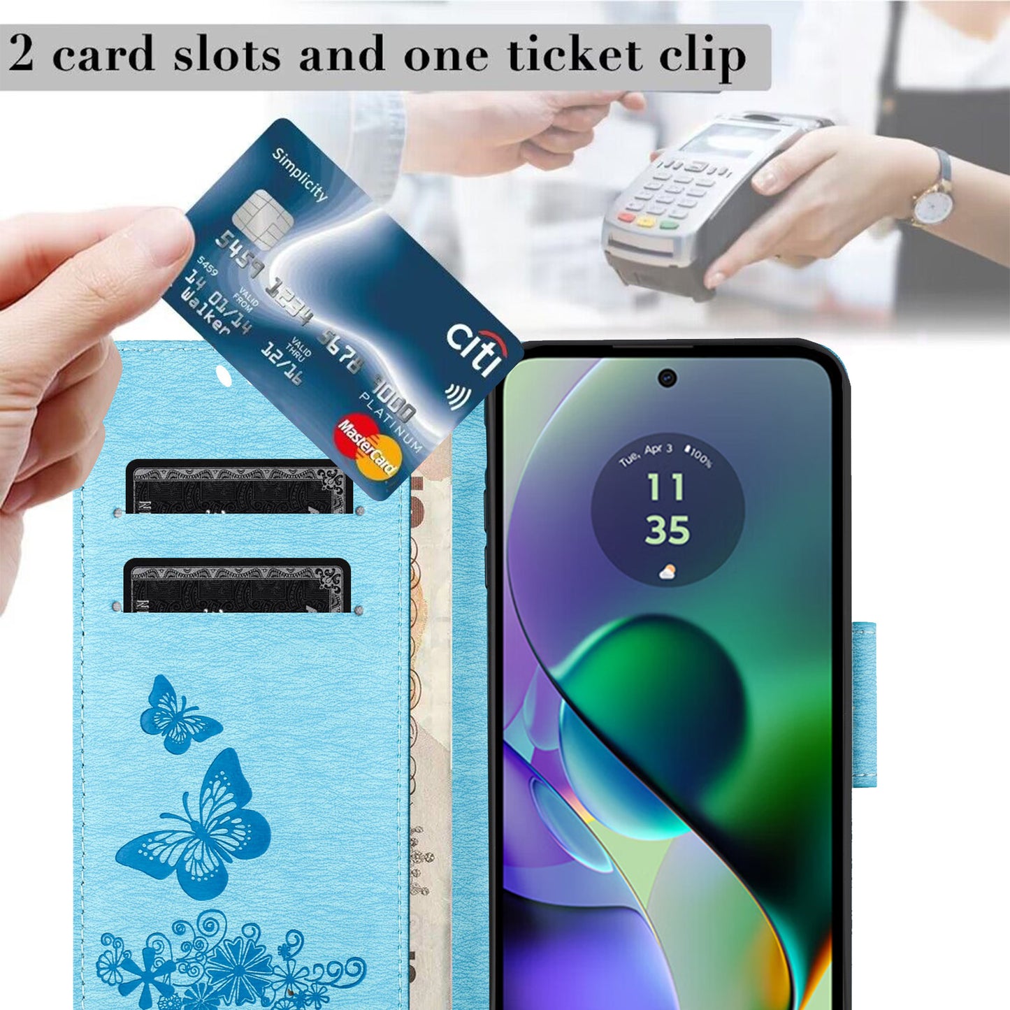 For Samsung Galaxy A06 Case Butterflies Flower Leather Wallet Flip Phone Cover - Blue