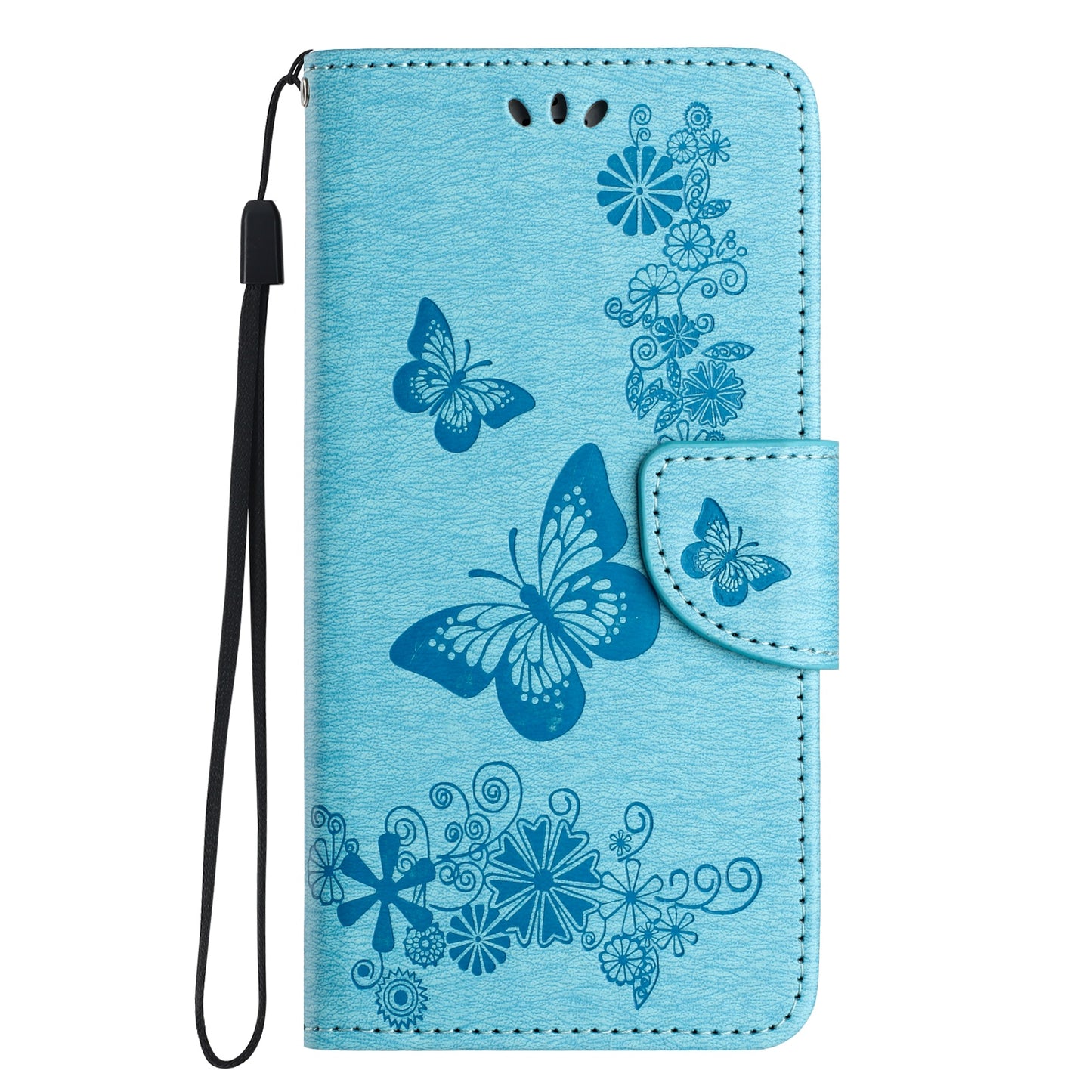 For Samsung Galaxy A06 Case Butterflies Flower Leather Wallet Flip Phone Cover - Blue