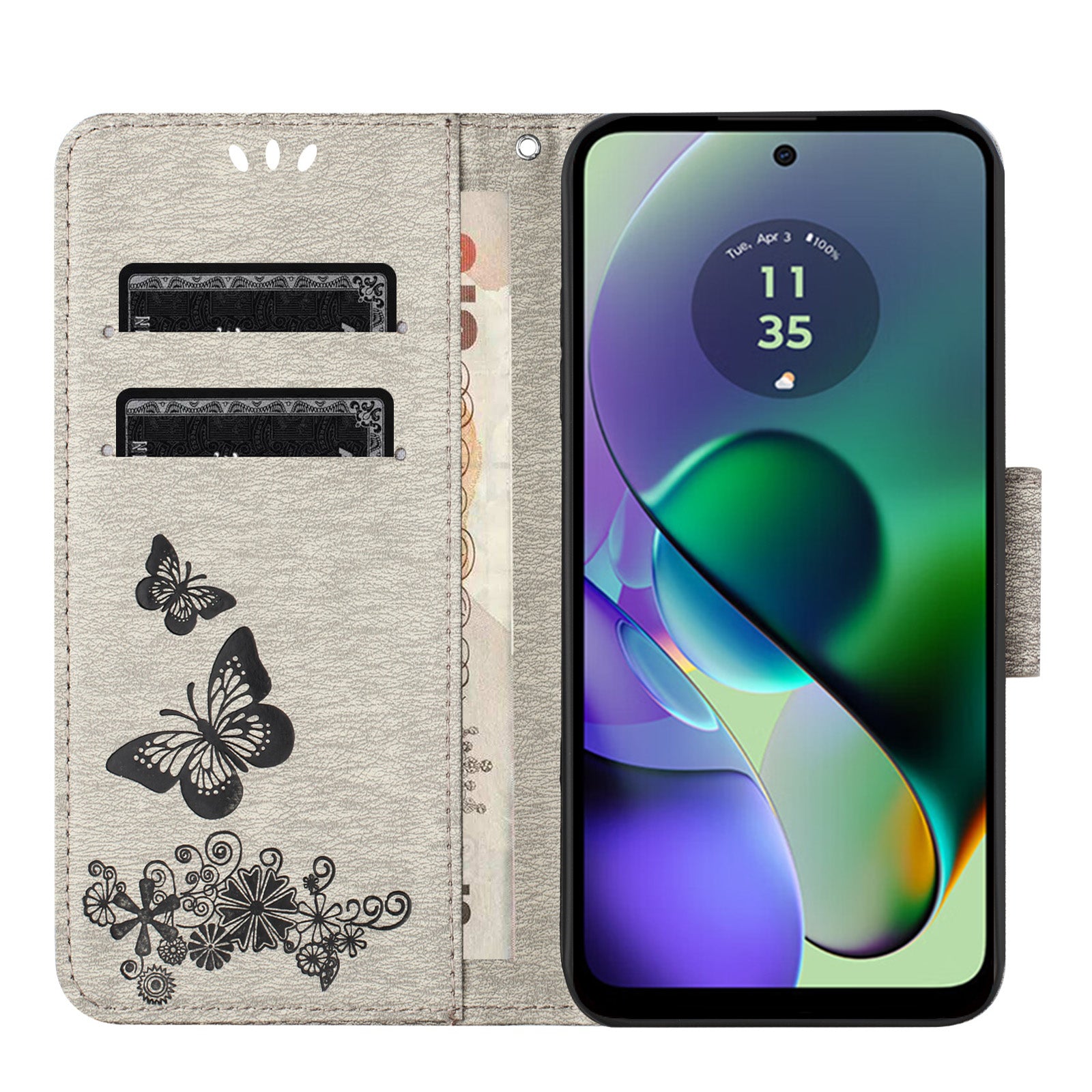 For Samsung Galaxy A06 Case Butterflies Flower Leather Wallet Flip Phone Cover - Grey
