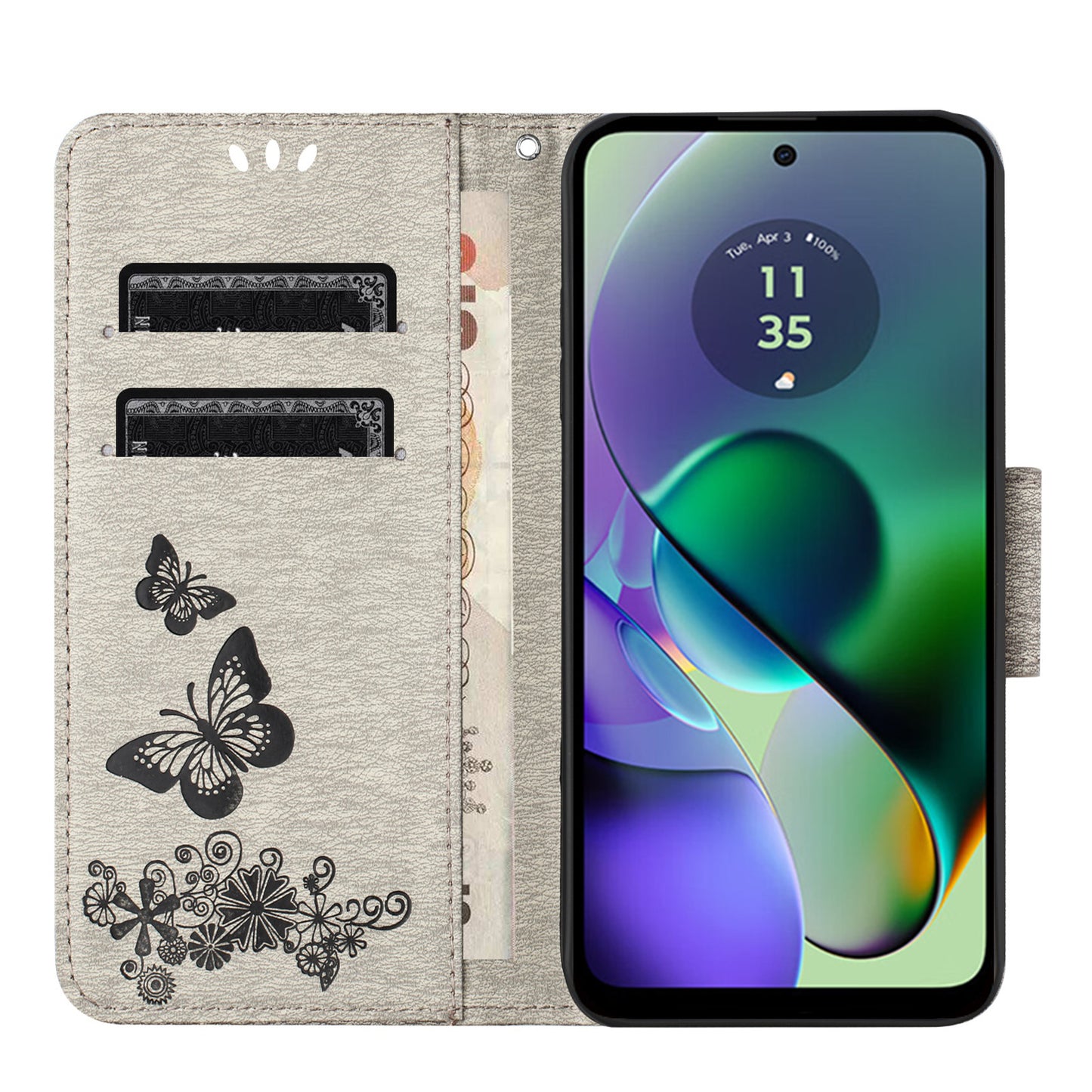 For Samsung Galaxy A06 Case Butterflies Flower Leather Wallet Flip Phone Cover - Grey