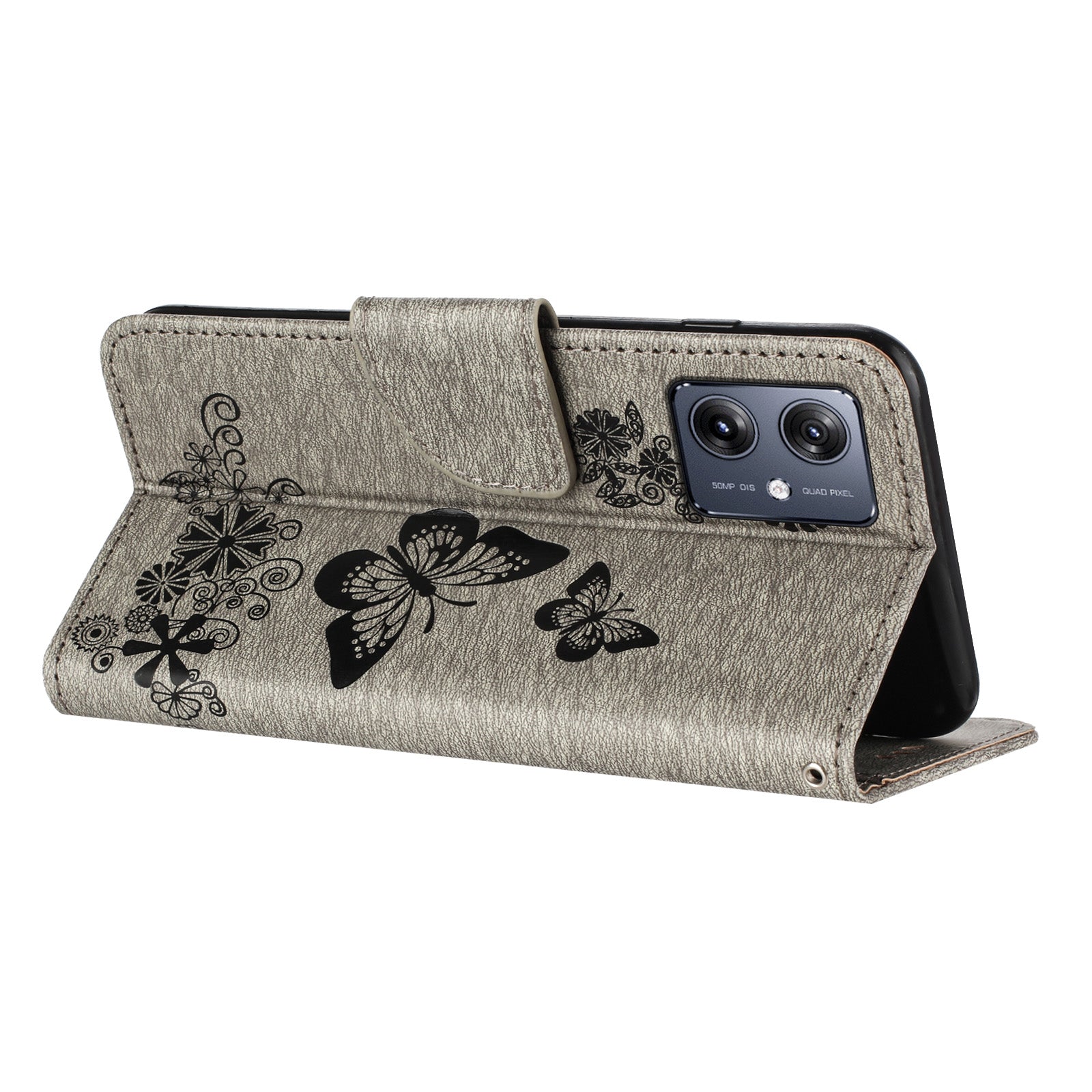 For Samsung Galaxy A06 Case Butterflies Flower Leather Wallet Flip Phone Cover - Grey