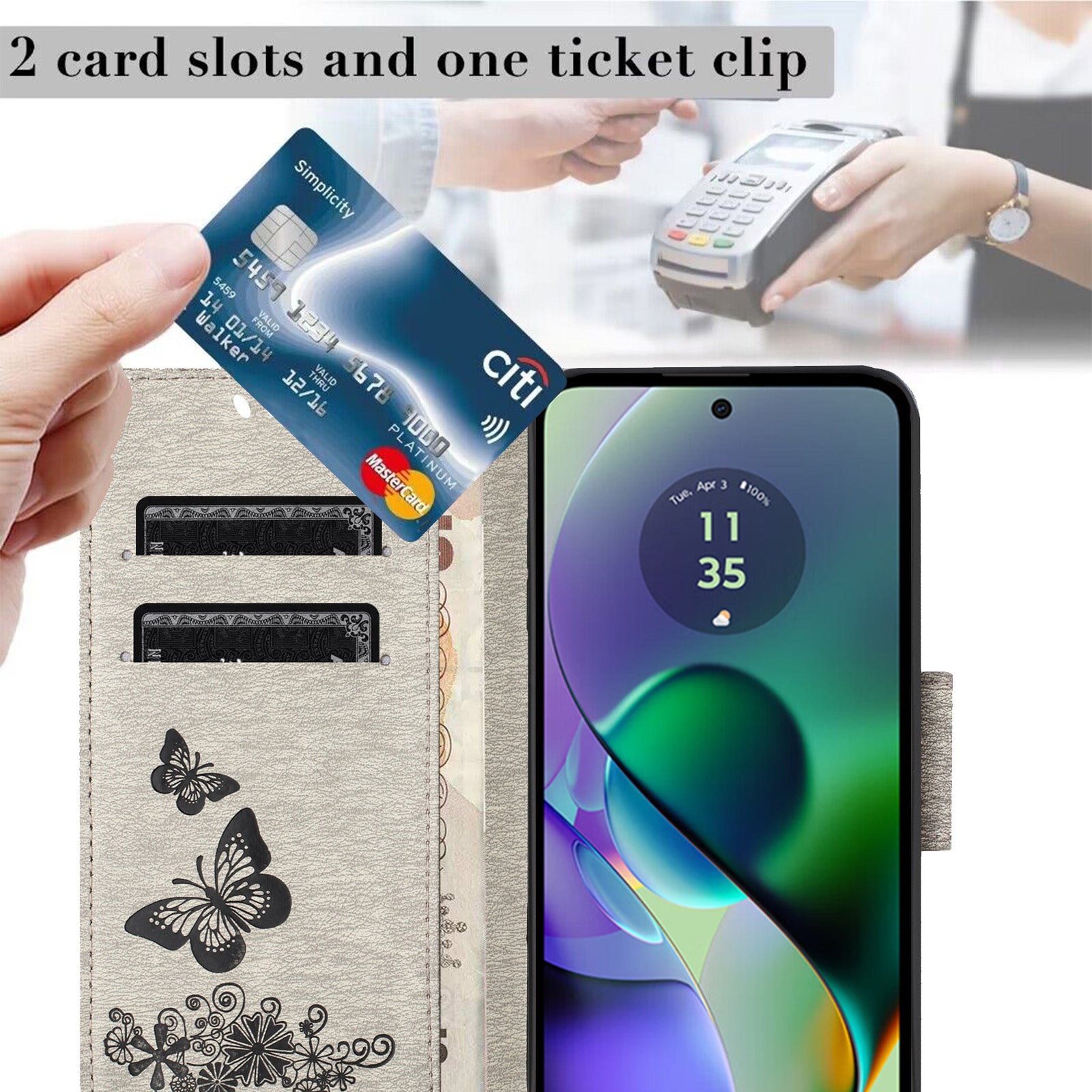 For Samsung Galaxy A06 Case Butterflies Flower Leather Wallet Flip Phone Cover - Grey