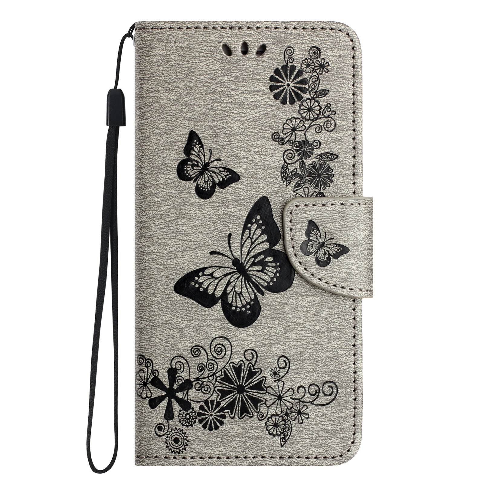 For Samsung Galaxy A06 Case Butterflies Flower Leather Wallet Flip Phone Cover - Grey
