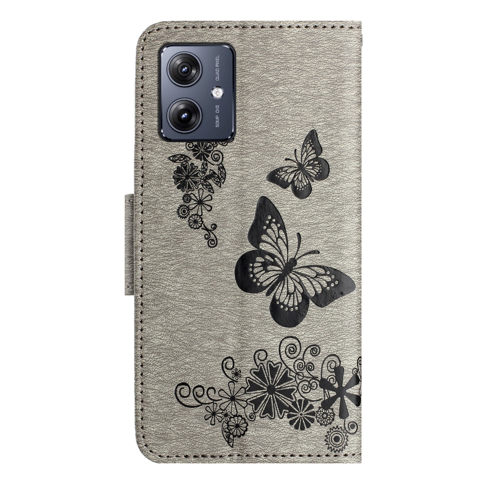 For Samsung Galaxy A06 Case Butterflies Flower Leather Wallet Flip Phone Cover - Grey