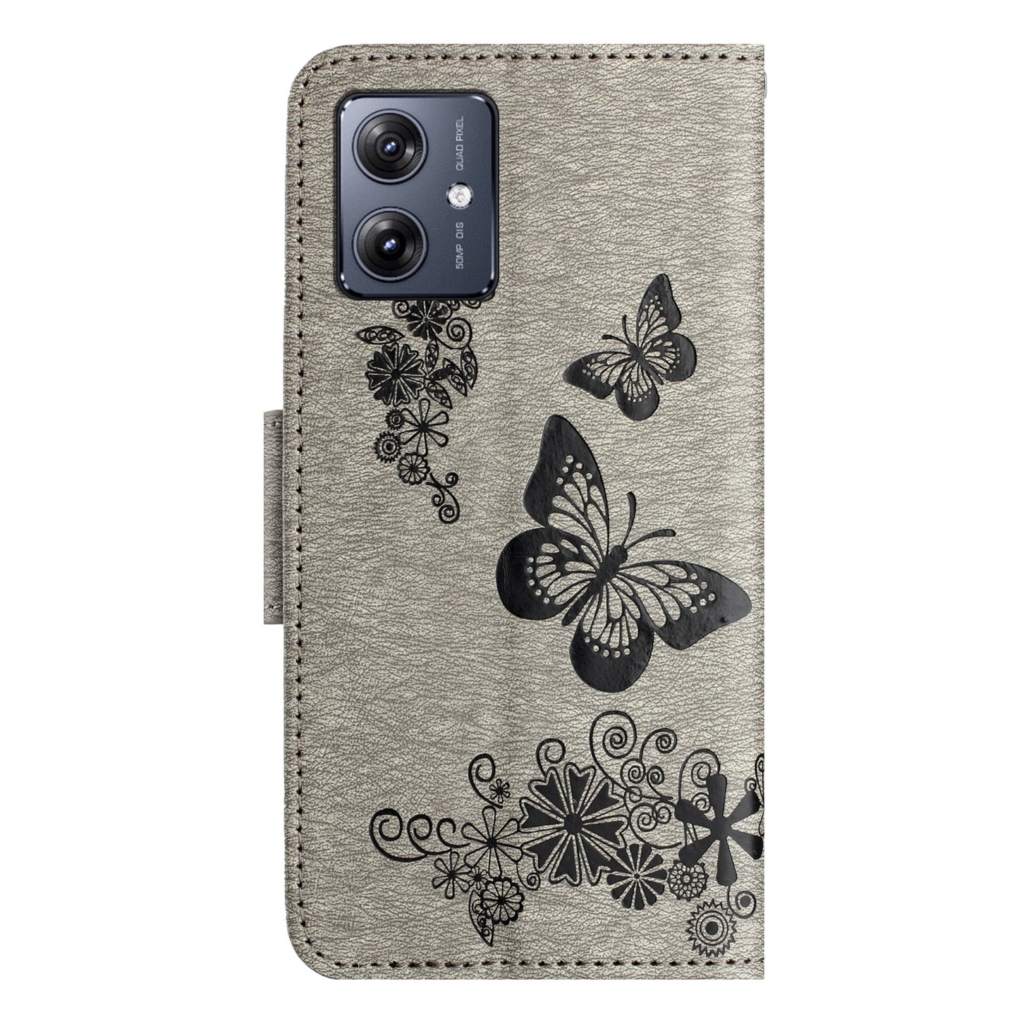 For Samsung Galaxy A06 Case Butterflies Flower Leather Wallet Flip Phone Cover - Grey