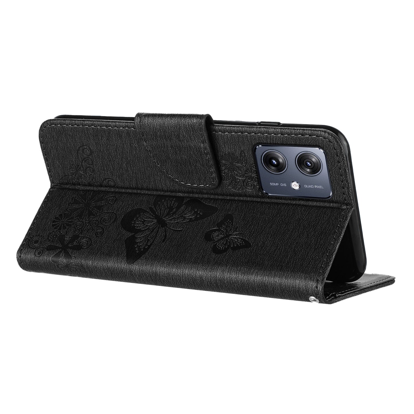 For Samsung Galaxy A06 Case Butterflies Flower Leather Wallet Flip Phone Cover - Black
