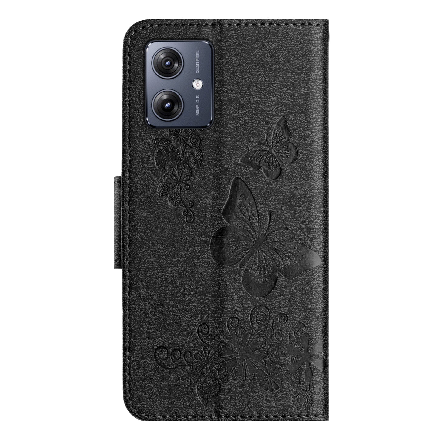 For Samsung Galaxy A06 Case Butterflies Flower Leather Wallet Flip Phone Cover - Black