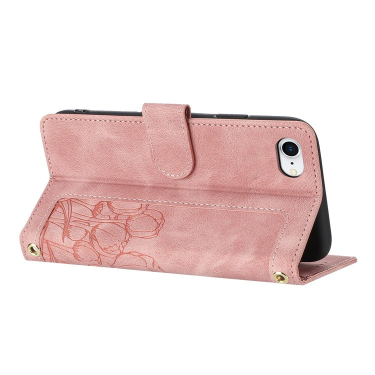 For iPhone 16e Case Tulip Leather Phone Cover with 5 Card Slots Wallet - Pink