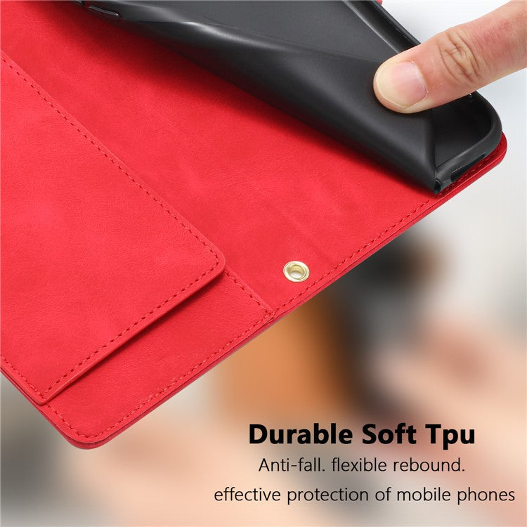 For iPhone 16e Case Tulip Leather Phone Cover with 5 Card Slots Wallet - Red