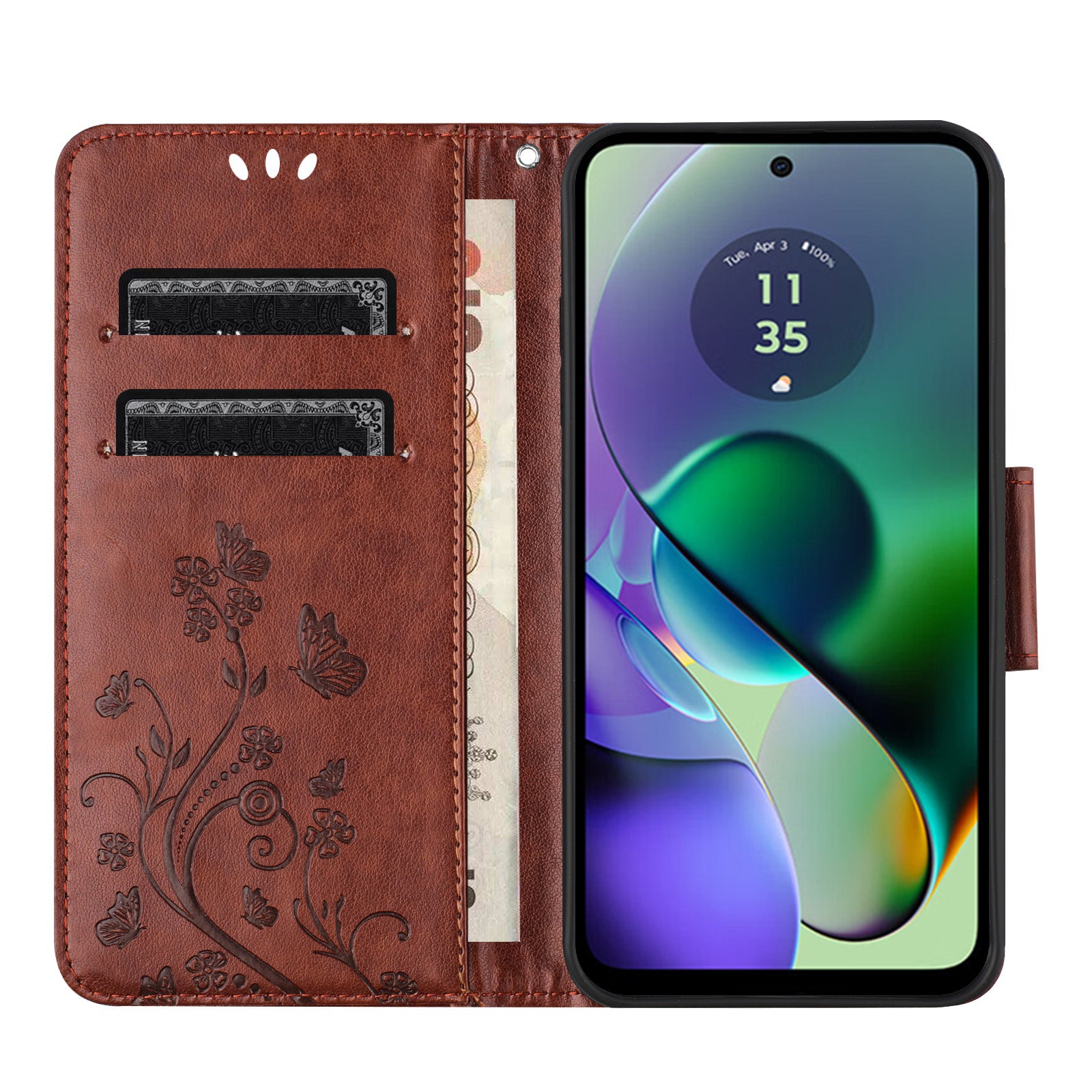 For Samsung Galaxy A06 Case Imprinted Mini Butterfly Leather Wallet Phone Cover - Brown