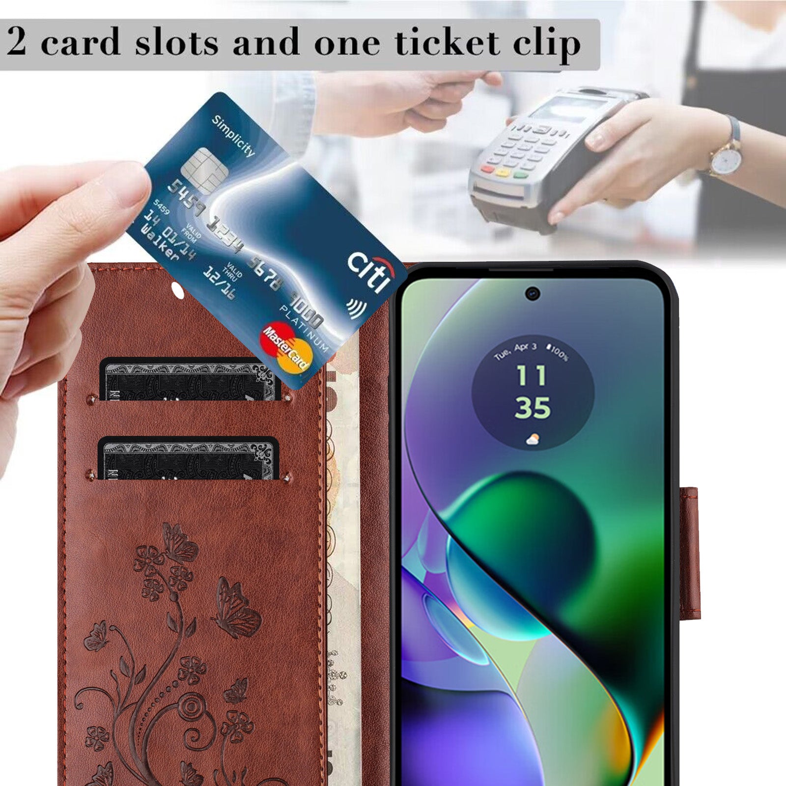 For Samsung Galaxy A06 Case Imprinted Mini Butterfly Leather Wallet Phone Cover - Brown