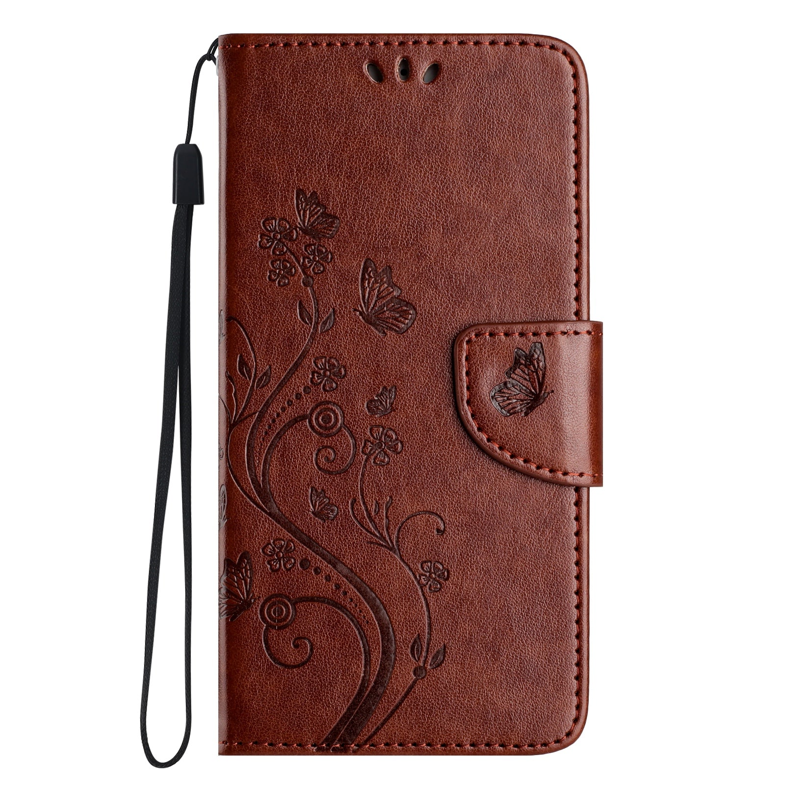For Samsung Galaxy A06 Case Imprinted Mini Butterfly Leather Wallet Phone Cover - Brown