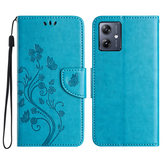 For Samsung Galaxy A06 Case Imprinted Mini Butterfly Leather Wallet Phone Cover - Blue