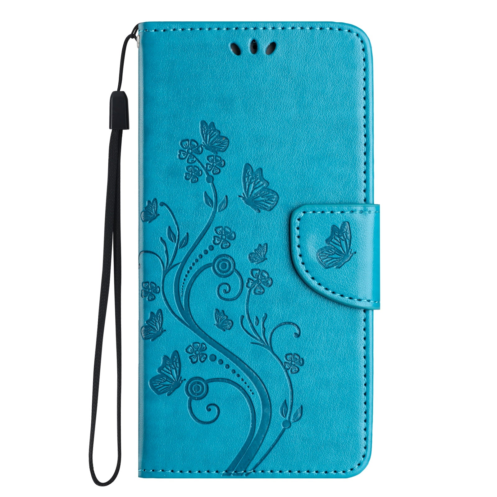 For Samsung Galaxy A06 Case Imprinted Mini Butterfly Leather Wallet Phone Cover - Blue