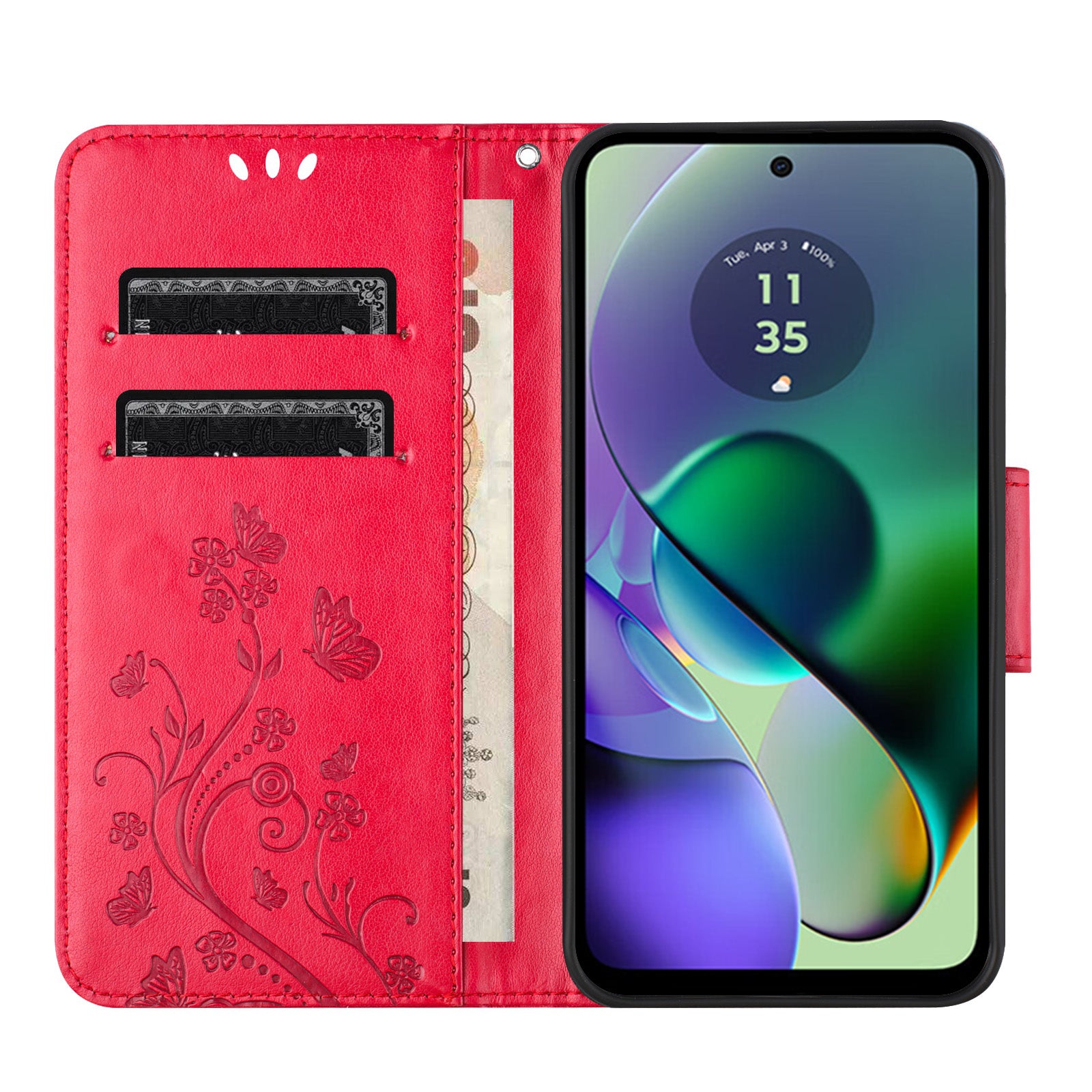 For Samsung Galaxy A06 Case Imprinted Mini Butterfly Leather Wallet Phone Cover - Red